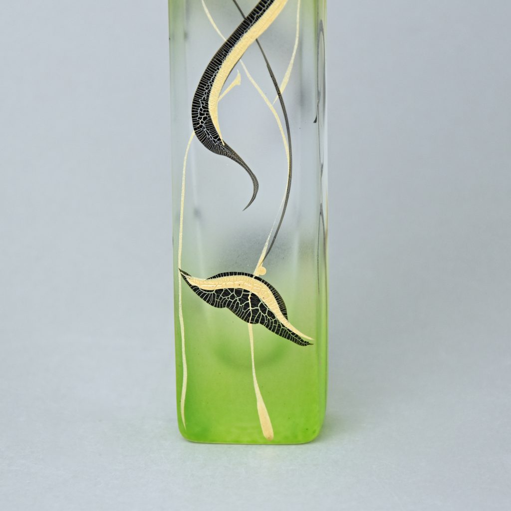 Studio Miracle Green Vase Square, 20 cm, Handdecorated by Vlasta