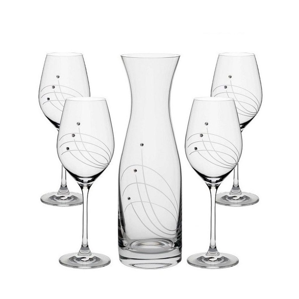 Set Vital 4+1 sklenice na bílé víno 360 ml a karafa 1000 ml, zdobené  krystaly Swarovski - KŘIŠŤÁL A SKLO - Podle vzoru a výrobců -  Dumporcelanu.cz - český a evropský porcelán, sklo, příbory