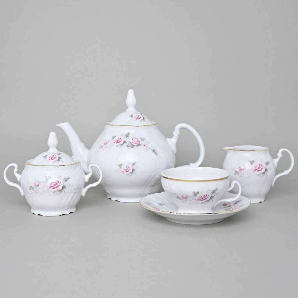 Pink line: Coffee pot 1,2 l, Carlsbad Porcelain, BERNADOTTE roses - Thun  1794 - BERNADOTTE roses + Gold or Pink line - Thun Carlsbad porcelain, by  Manufacturers or popular decors - Dumporcelanu.cz 