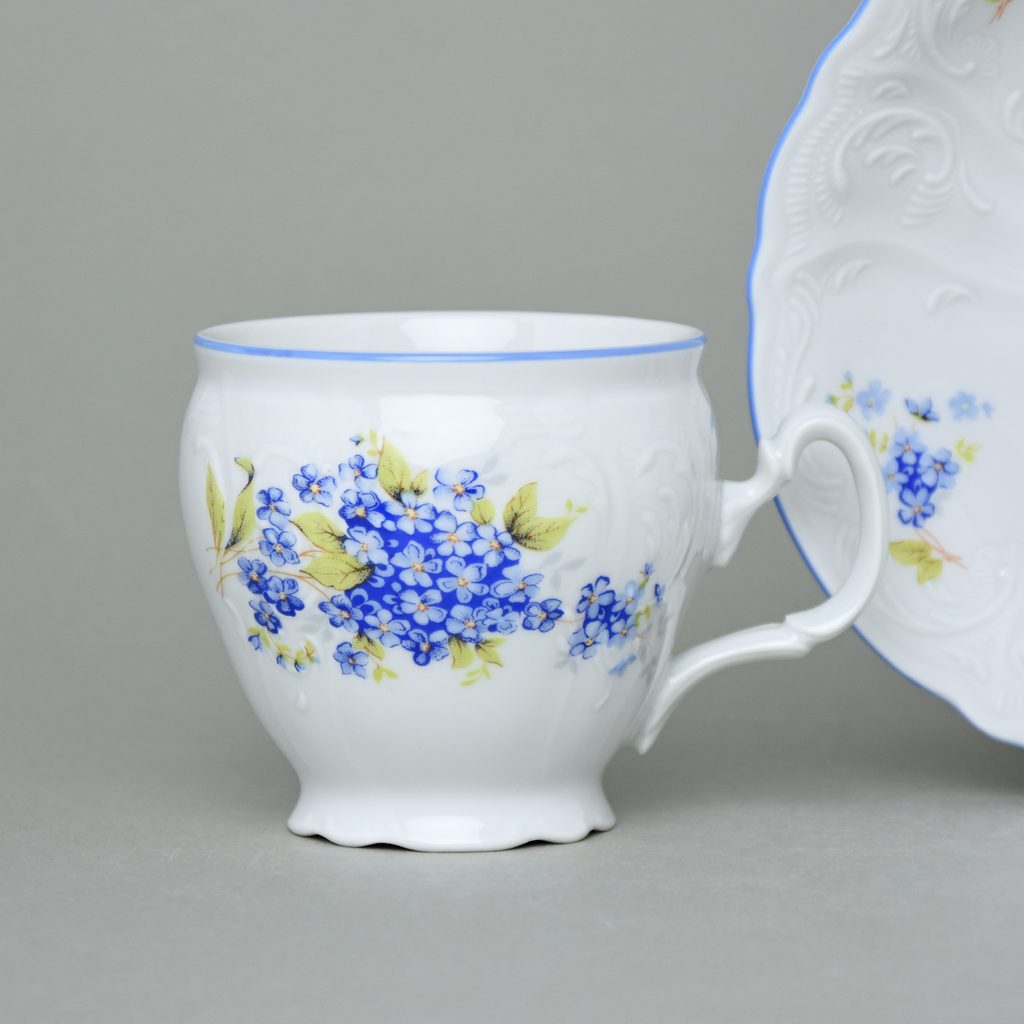 Coffee cup and saucer 220 ml / 16 cm, Thun 1794 Carlsbad porcelain, BERNADOTTE  Forget-me-not-flower - Thun 1794 - BERNADOTTE Forget-me-not flower - Thun  Carlsbad porcelain, by Manufacturers or popular decors 