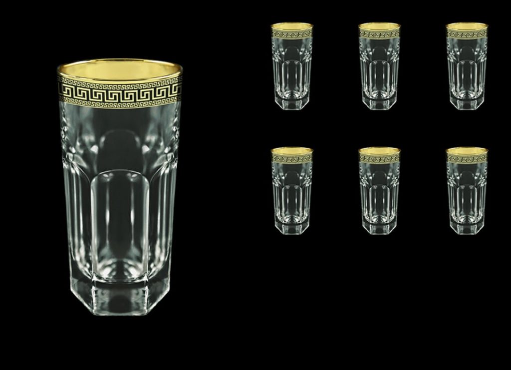 Gold Rimmed Greek Key Pint Glasses - Set of 6