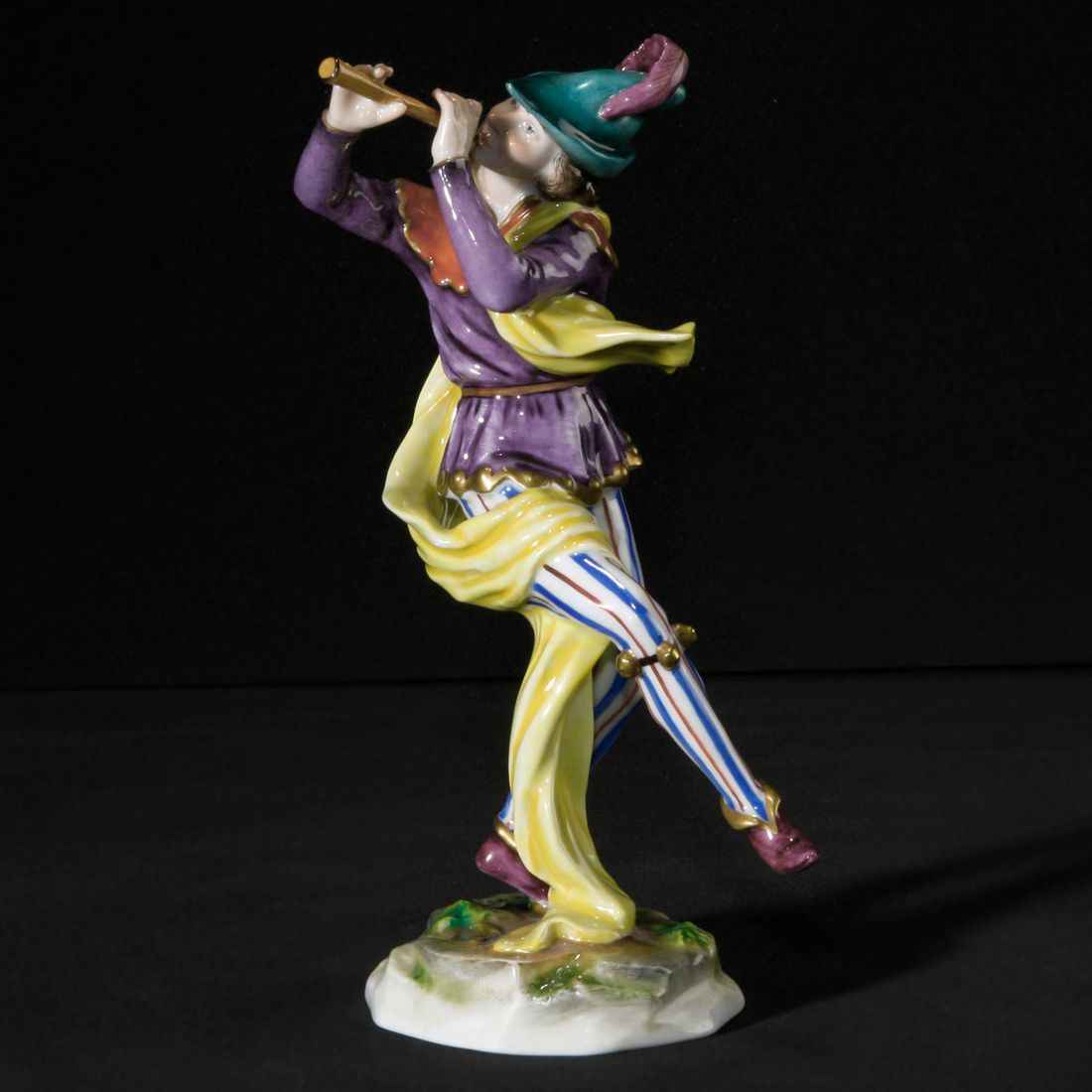 Fool with flute 11,0 x 8,5 x 19,0 cm, Oppel Gustav, porcelain figures ...