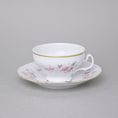 Gold line: Tea cup and saucer 205 ml / 15,5 cm, Thun 1794 Carlsbad porcelain, Bernadotte roses