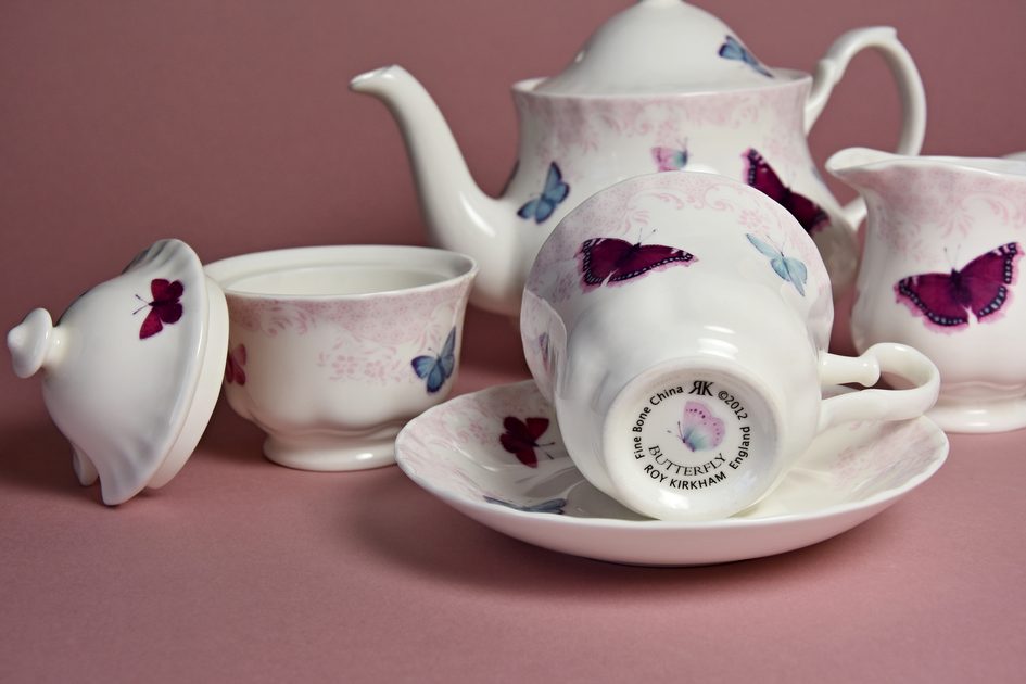 602808 Tea Pot White / Colorful PPD Louise Butterfly Tea for One Set 400 ml / 260 ml Tea Cup Fine Bone China Porcelain 