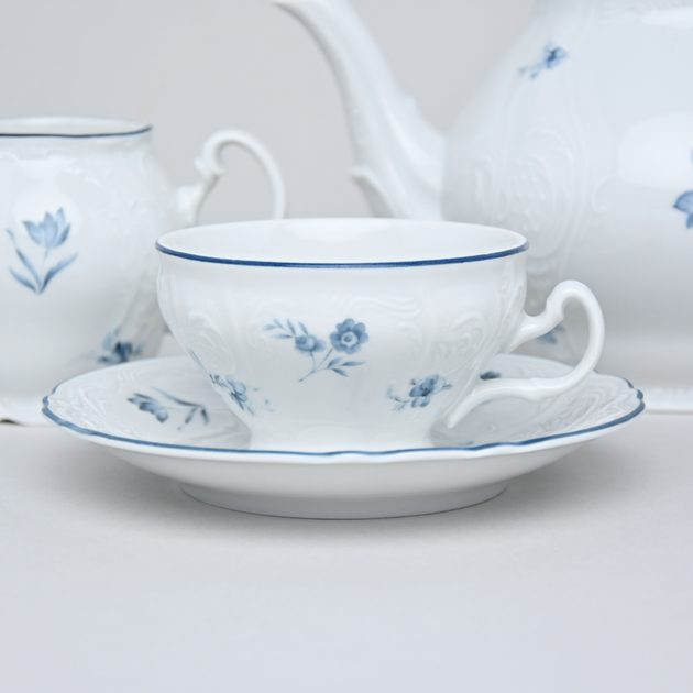 Tea set for 6 persons, Thun 1794 Carlsbad porcelain, BERNADOTTE blue flower