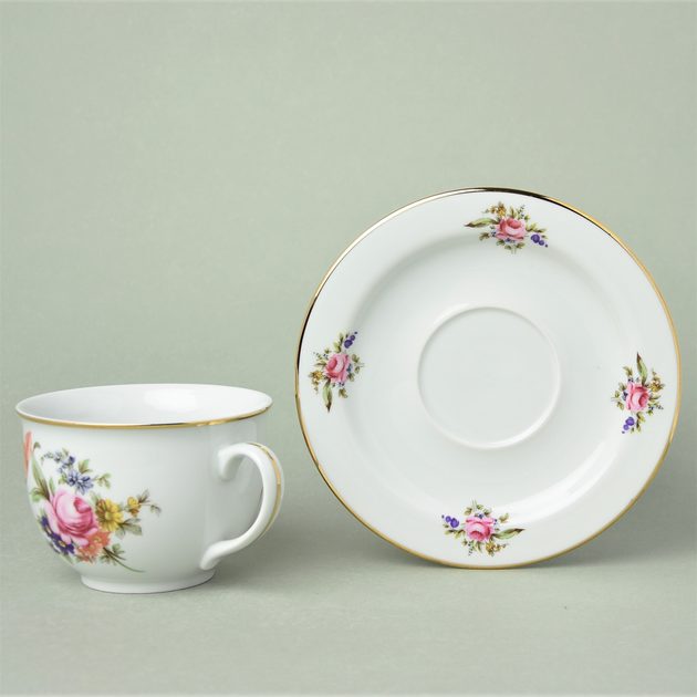 Olga Cup breakfast 400 ml + saucer 19 cm, Meissen Rose, Český porcelán
