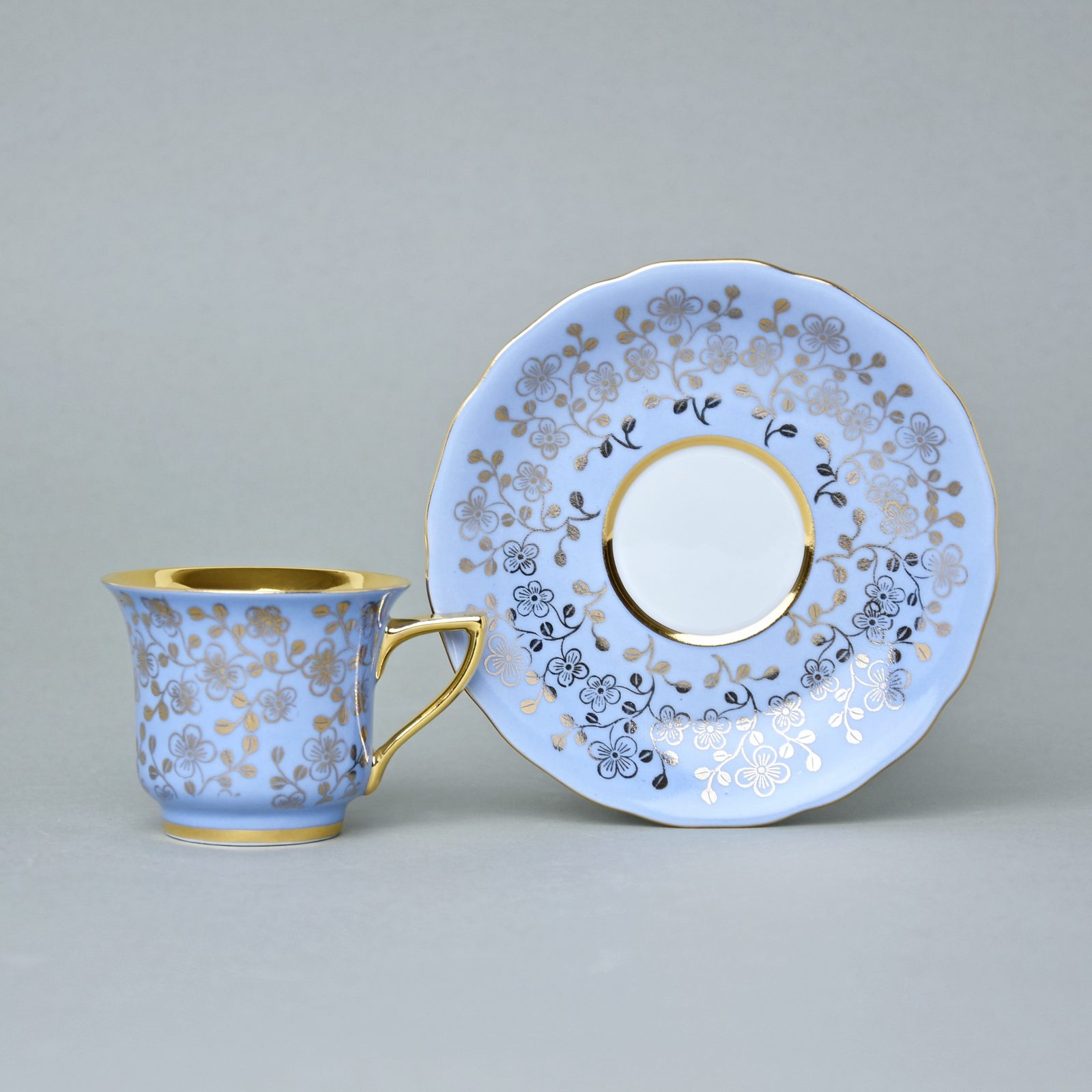 Cup 80 ml and saucer Windsor mocca, Light blue, Leander 1907