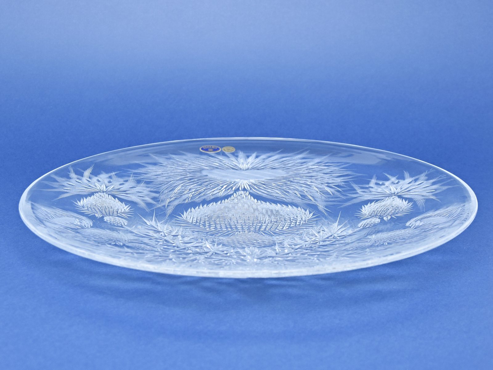Crystal Hand Cut Plate / Platter - Thistle decor, 355 mm, Crystal