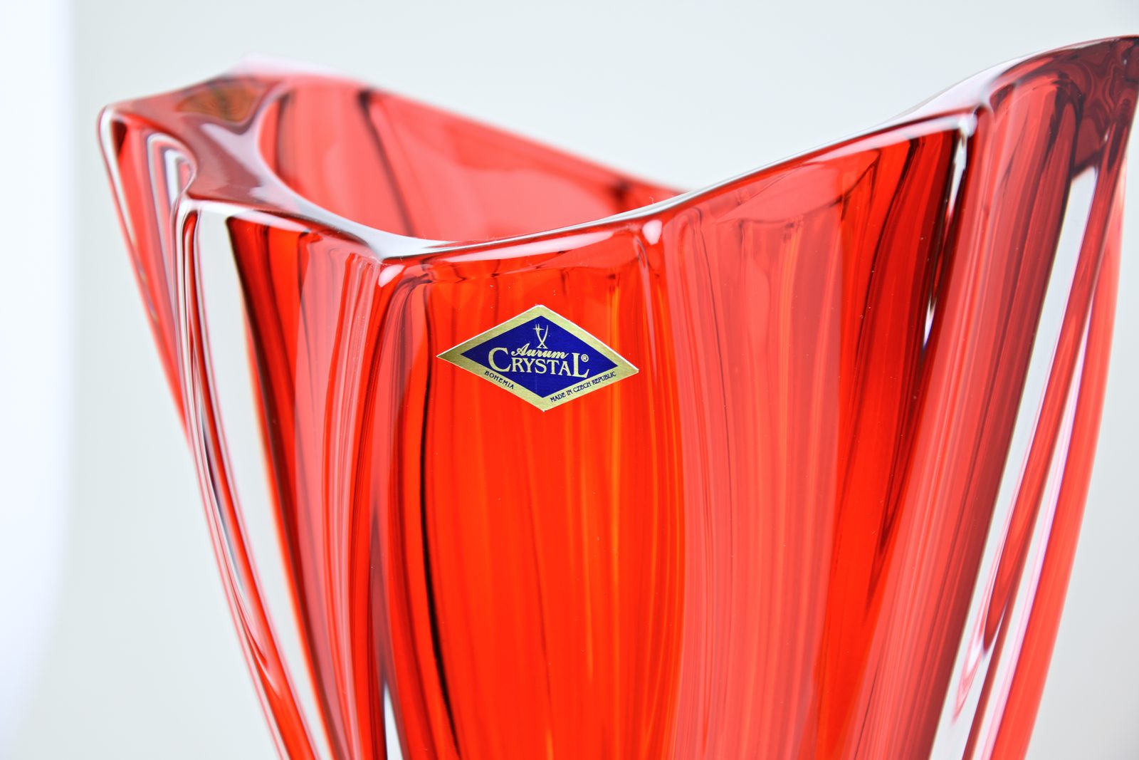 Crystal Vase on Stand - Red, 40 cm, Aurum Crystal - Bohemia