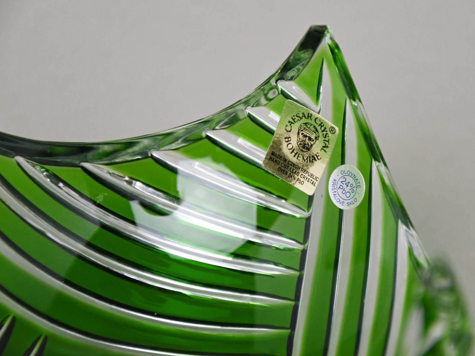 Bowl 14 cm (Cut Green Glass), Caesar Crystal Bohemiae, Bohemia