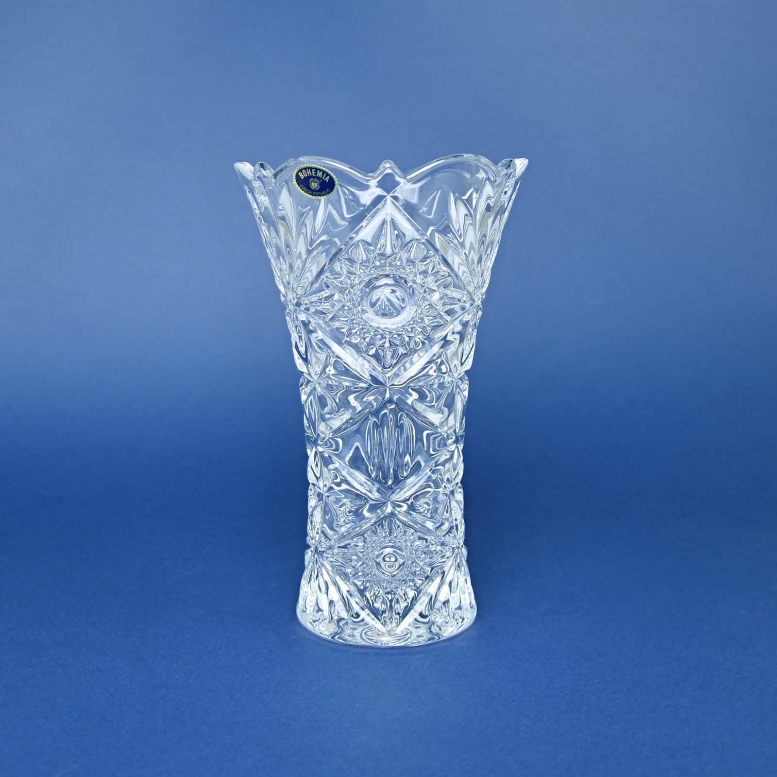 Bohemia Czech Republic Cobalt Blue Glass Vase ~ White Water