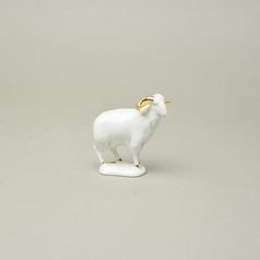 Beran 8,6 cm (kozoroh), bílá + zlato, Porcelánové figurky Duchcov