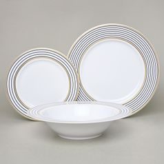 Plate Set for 6 pers., ELLA Black-Gold Stripes, Thun 1794 Carlsbad Porcelain