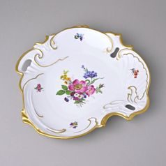 Bowl 28 cm triangular, Flowers + matt gold, QueensCrown porcelain