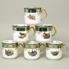 Hrnek Gustav 0,31 l, Myslivecký zelený, 6 ks., zlatý listr, porcelán QueensCrown