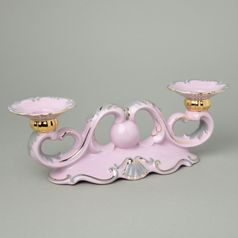Svícen dvouramenný velký 31 x 10,5 cm, Renata, Růžový porcelán z Chodova