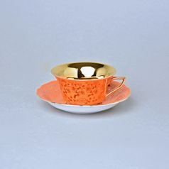 Cup 110 ml for tea + saucer 12,7 cm Windsor, Orange + inside gold, Leander 1907 Loučky