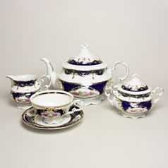 440: Tea set for 6 pers., Sonata, cobalt blue plus rose, Leander 1907