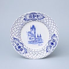 Embossed Plate – Prague Monuments (Blue, Random selection), 18 cm, Vilém Janoušek, Original Blue Onion Pattern