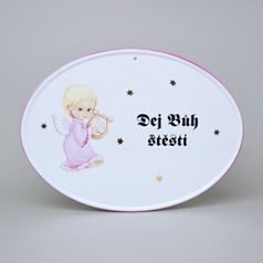 Boží požehnání (cedulka na zeď) 24,5 x 18 cm, Andílek růžový, Český porcelán a.s.