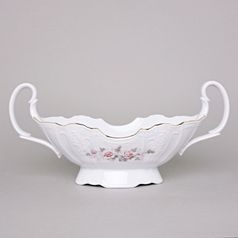 Gold line: Fruit bowl 34 cm with 2 handles, Thun 1794 Carlsbad porcelain, BERNADOTTE roses