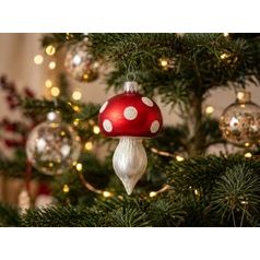 Vánoční skleněná ozdoba MUCHOMŮRKA (velká), 9 cm, České ozdoby MIJA