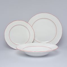 NATÁLIE 70477: Talířová sada pro 6 osob, 24, 23, 19 cm, Thun 1794, karlovarský porcelán, červená linka