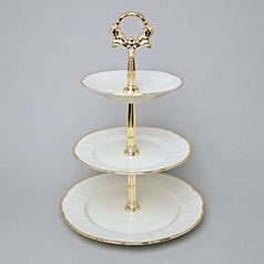 Gold band: Cake stand 3 pcs. 34 cm, Thun 1794 Carlsbad porcelain, BERNADOTTE ivory