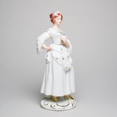 Lady with flower 7 x 8 x 19 cm, White + Gold, Porcelain Figures Duchcov