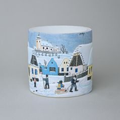 Tea light Latern with 3D illustration of JOSEF LADA "Building a snowman", Glassor