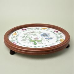 Kitchen mat in wooden frame round 32 cm, coloured onion pattern