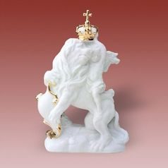 Český lev, 6,4 x 13,7 x 20,3 cm, Bílá + zlato, Porcelánové figurky Duchcov
