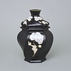 Jar / Urn Six sided, 20 x 14,5 x 13 cm, Black + Gold, Royal Dux Bohemia