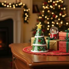 Christmas bell tree 10 x 15 cm, glazed ceramic EGAN