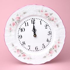 Růžová linka: Hodiny nástěnné 27 cm, Thun 1794, karlovarský porcelán, BERNADOTTE růžičky