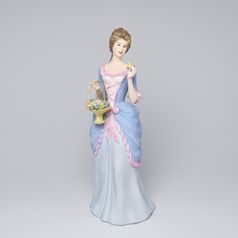 Dáma s košíkem modrorůžová světlá 10 x 11 x 28 cm, Pastel, Porcelánové figurky Duchcov