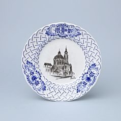 Embossed Plate – Prague Monuments (Black, Random selection), 18 cm, Vilém Janoušek, Original Blue Onion Pattern