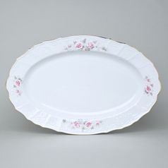 Zlatá linka: Mísa oválná 36 cm, Thun 1794, karlovarský porcelán, BERNADOTTE růžičky