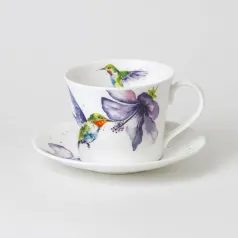 Hummingbird: Cup 420 ml and saucer breakfast, English Fine Bone China, Roy Kirkham