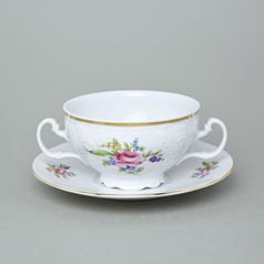 Soup cup (2 handles) + saucer 275 ml / 18 cm, Thun 1794 Carlsbad porcelain, BERNADOTTE Meissen Rose