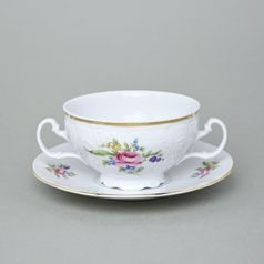 Šálek a podšálek polévkový dvě uši 275 ml / 18 cm, Thun 1794, karlovarský porcelán, BERNADOTTE míšeňská růže
