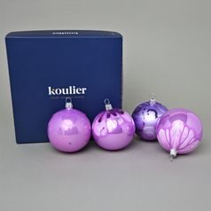 Vánoční skleněné koule 4 ks sada, 7 cm, Basic Lila + Kahuri, České vánoční ozdoby KOULIER