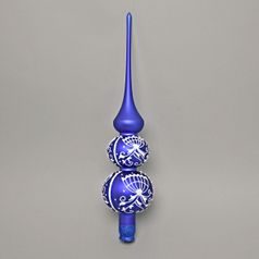 Onion Pattern Christmas Tree Glass Tip d. 8 cm, h. 34 cm, Matt Blue, Czech Hand Made Decorations
