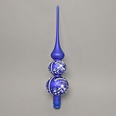 Onion Pattern Christmas Tree Glass Tip 35 cm, Matt Blue, Czech Hand Made Decorations