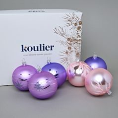 Vánoční skleněné koule 6 ks. sada, 10 cm, Fialová & růžová, České vánoční ozdoby KOULIER
