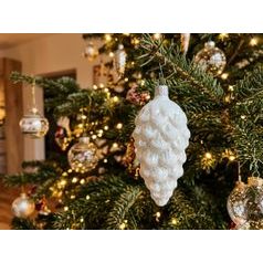 Vánoční skleněná ozdoba ŠIŠKA (bílá), 9 cm, České ozdoby MIJA