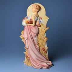 Váza/figurka reliéfní 27 cm A. Mucha Léto 1900, matný dekor biskvit, porcelán, Goebel