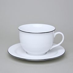 Olga: Cup breakfast 400 ml plus saucer 19 cm with black line, Cesky porcelan a.s.