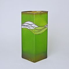 Studio Miracle: Vase Triangular, Green-Brown, 30 cm, Hand-decorated by Vlasta Voborníková