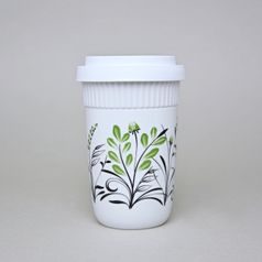 Cup 300 ml ToGo, green - black flowers, Benedikt two walls